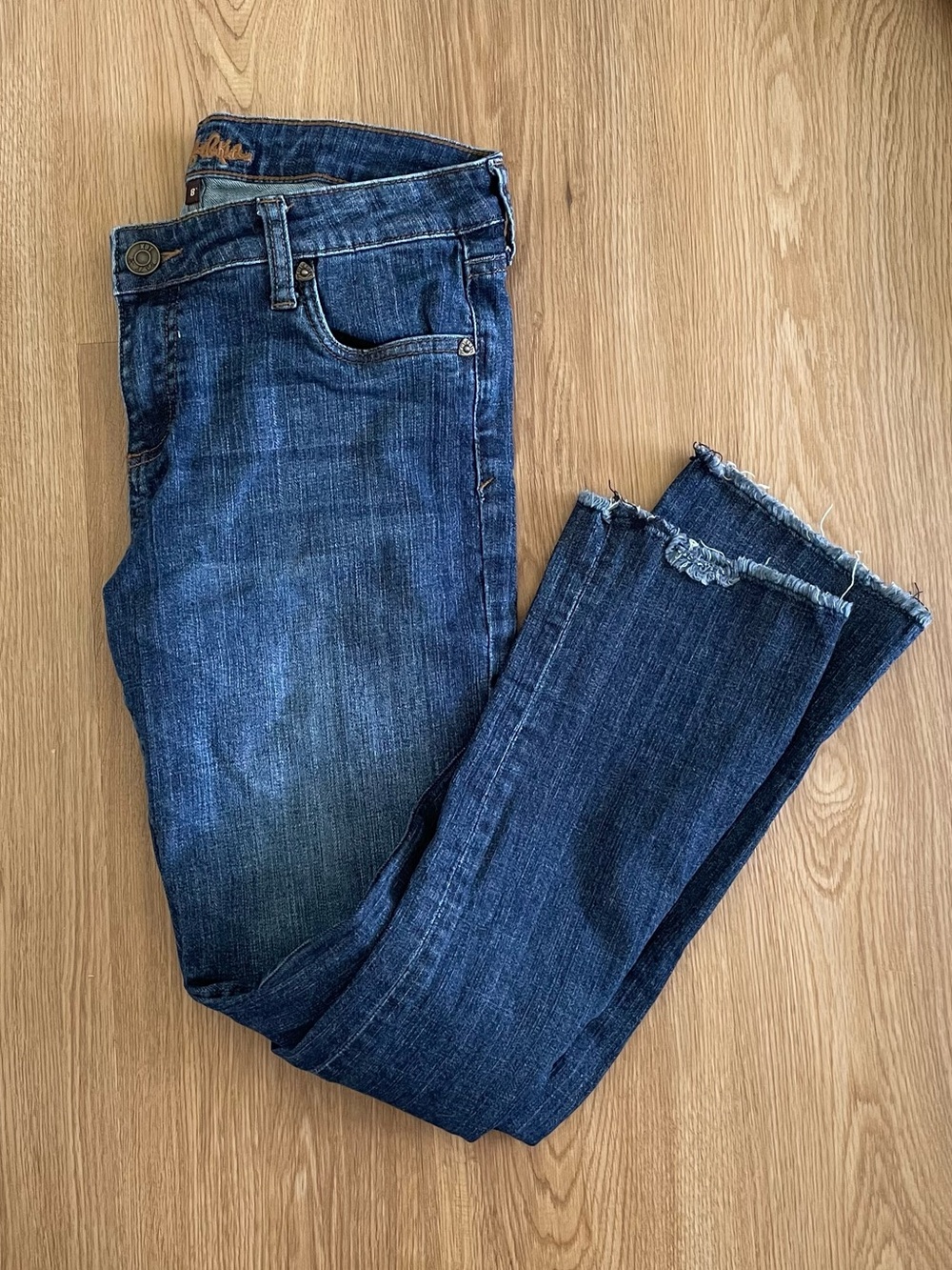 Kut from the Kloth Dark Blue Frayed Hem Ankle Jeans
